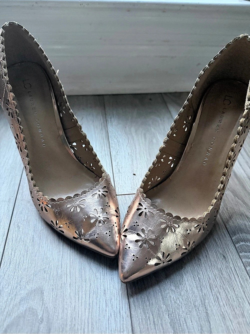 LC Lauren Conrad Floral Cutout Pointed Toe Heels in Pink